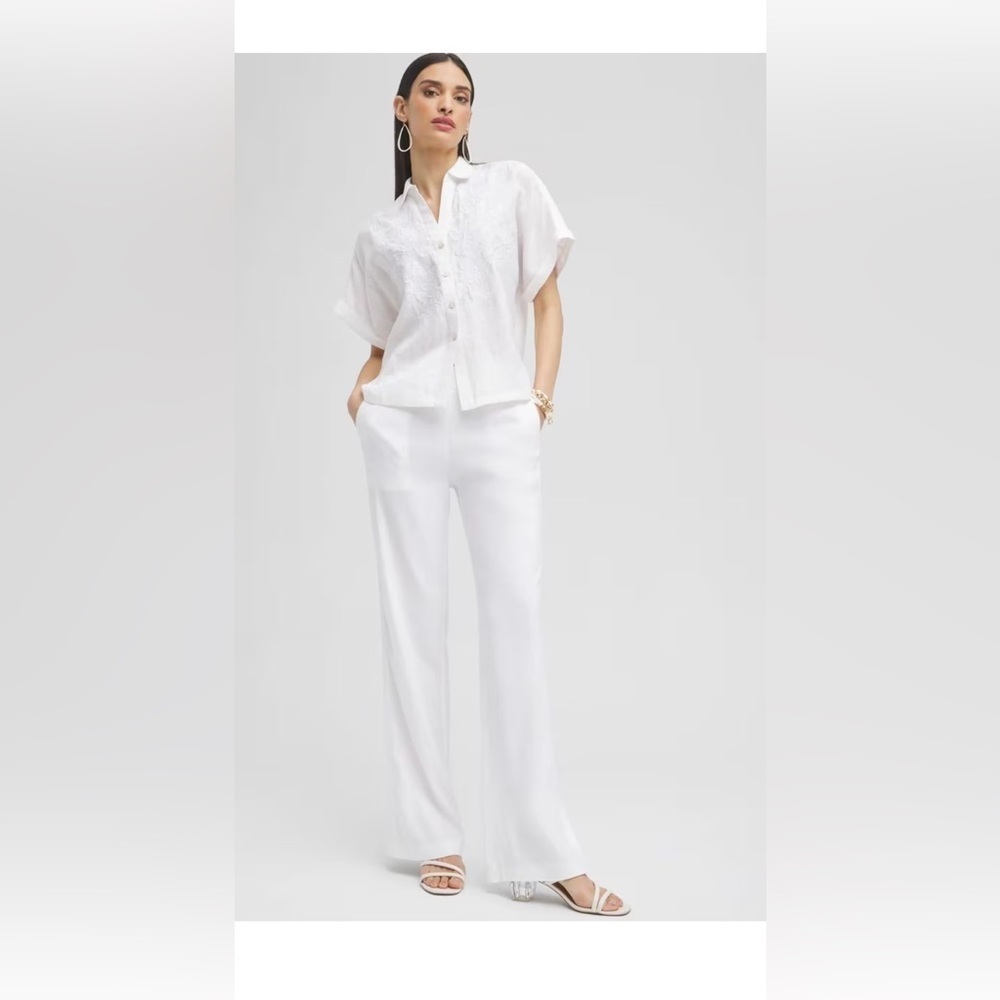 NWT Chico’s Straigjt Leg Pull On Linen 100% Pants in Alabaster , size 2R(12-L)